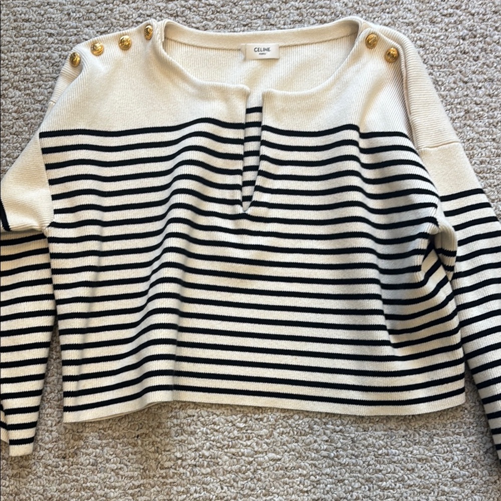 Celine Striped Sweater with Gold Button Accents